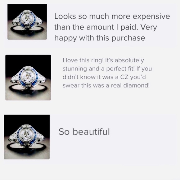 New Sterling Silver & Sapphire Art Deco Ring - Picture 6 of 6